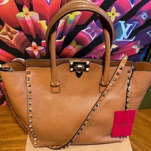 Valentino Studded Brown Leather Handbag Purse CUTE